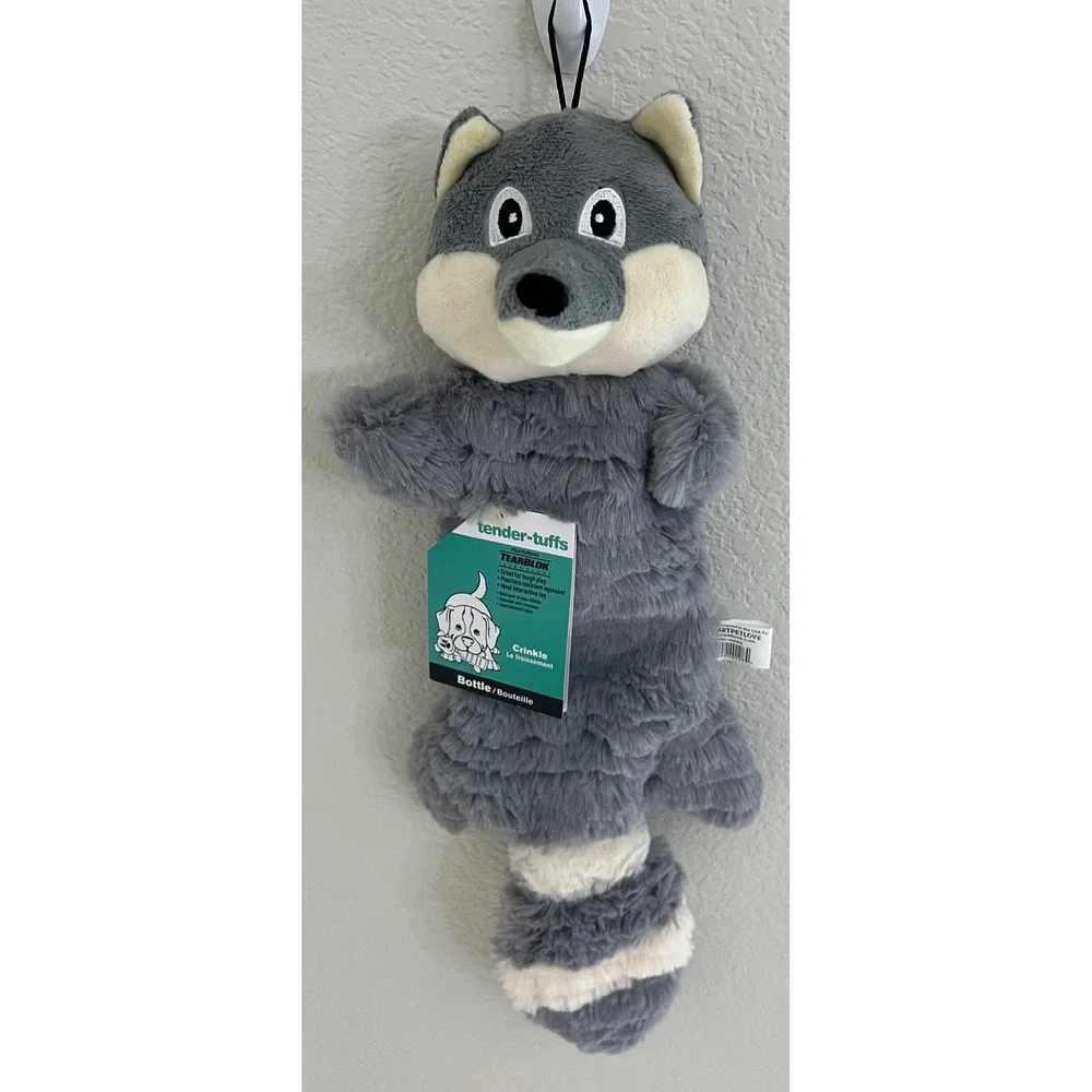 SmartPetLove Tender-Tuffs Bottle Raccoon Dog Toy Gray Plush Crinkle Squeaker NEW